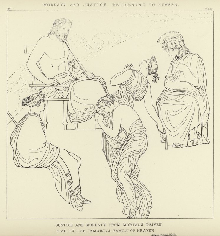 Beskedenhed og retfærdighed vender tilbage til himlen af John Flaxman