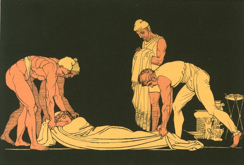 Ulysses sovende lagt på sin egen kyst af de phaeaciske sømænd af John Flaxman