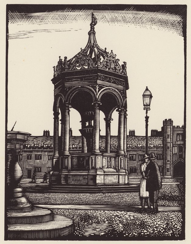 Cambridge: Trinity Fountain (træsnit) af John Frederick Greenwood
