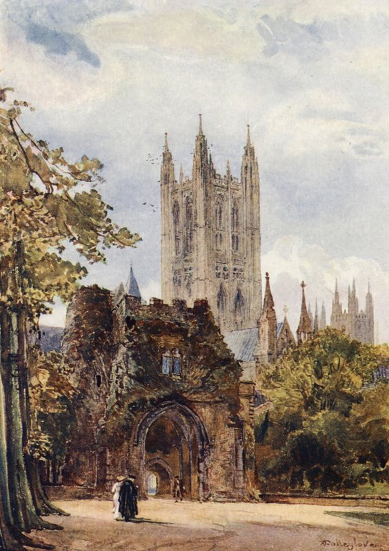 Klokken Harry Tower, Canterbury Cathedral (farvelitografi) af John Fulleylove