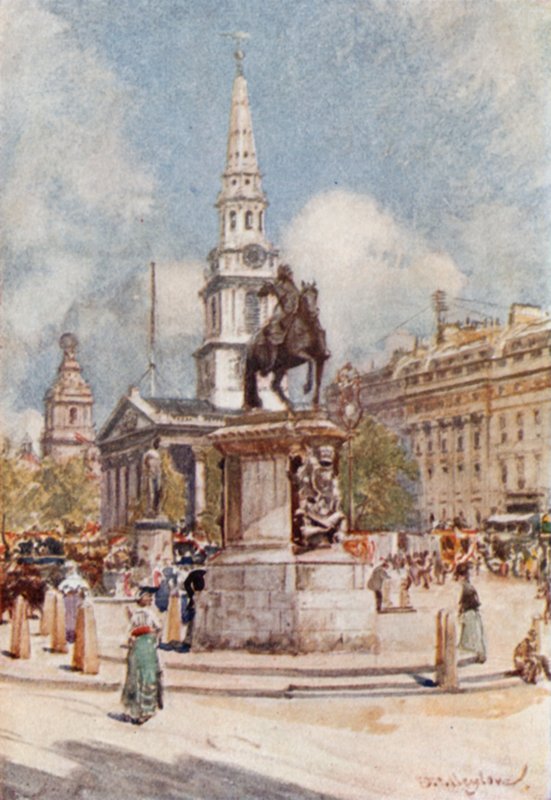 Charing Cross, med Statue af Charles I og St. Martin-in-the-Fields af John Fulleylove