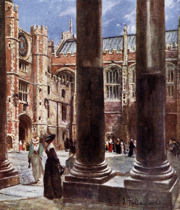 Clock Court, Hampton Court Palace, Richmond upon Thames, London (farve litho) af John Fulleylove