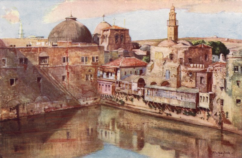 Jerusalem, Ezekias-dammen (farve litho) af John Fulleylove