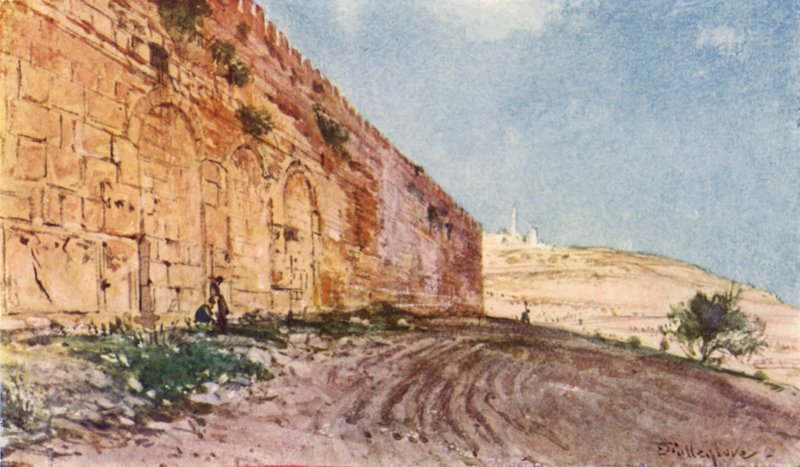 Jerusalem, Tempelområdets tredobbelte port (farve litho) af John Fulleylove