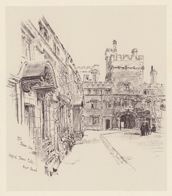 Jesus College (litografi) af John Fulleylove