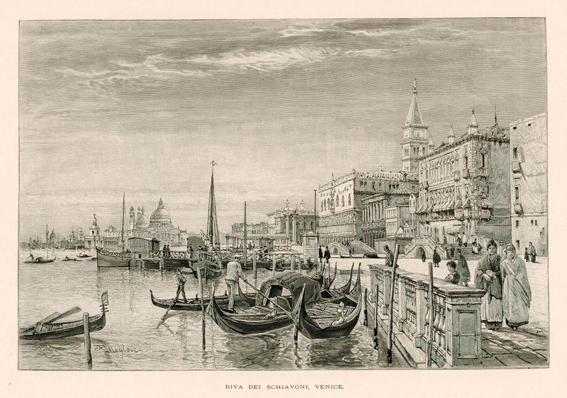 Riva dei Schiavoni, Venedig (litho) af John Fulleylove
