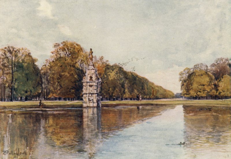 Diana Fountain, Bushey Park (farve litho) af John Fulleylove