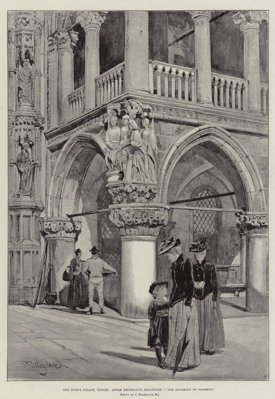 Dogepaladset, Venedig, vinkel dekorativ skulptur, Salomons dom af John Fulleylove