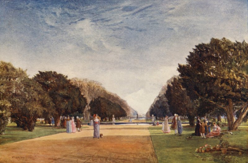 The Great Avenue, Hampton Court (farve litho) af John Fulleylove