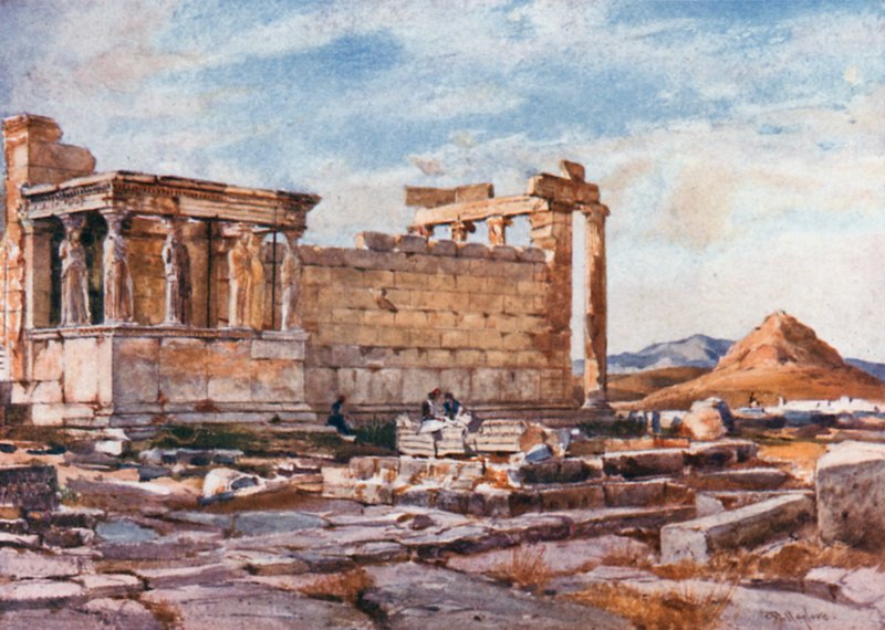 Den sydlige side af Erechtheum, med fundamentet af Athena Polias