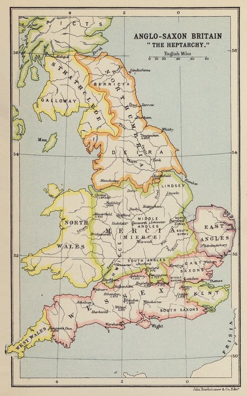 Det angelsaksiske Storbritannien, "The Heptarchy" (litografi) af John George Bartholomew