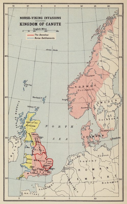 Nordiske vikingeinvasioner, Knud den Stores rige (litografi) af John George Bartholomew