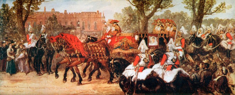 Prinsen og Prinsessen af Wales på vej til Dronningens Tegnestue af John Gilbert