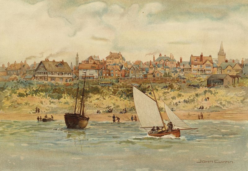 Liverpool: En udsigt over New Brighton fra havet (farve litho) af John Glynn