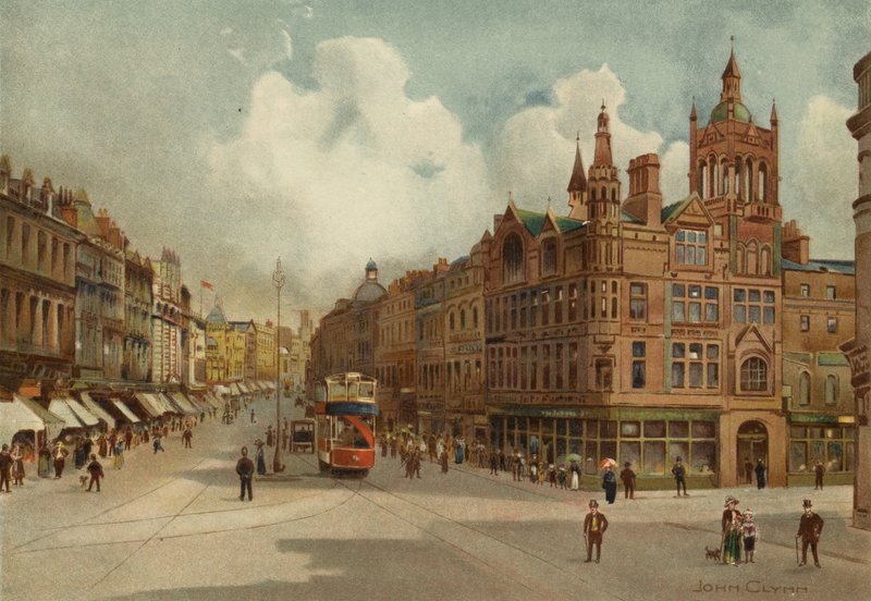 Liverpool: Lord Street, med Church Street i afstand (farve litho) af John Glynn