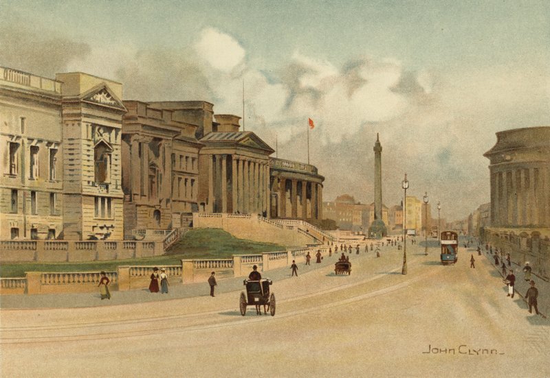 Liverpool: William Brown Street, Technical School, Museum and Free Library (farve litho) af John Glynn