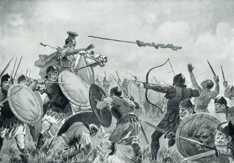 Et romersk slag med Volscians (litho) af John Harris Valda