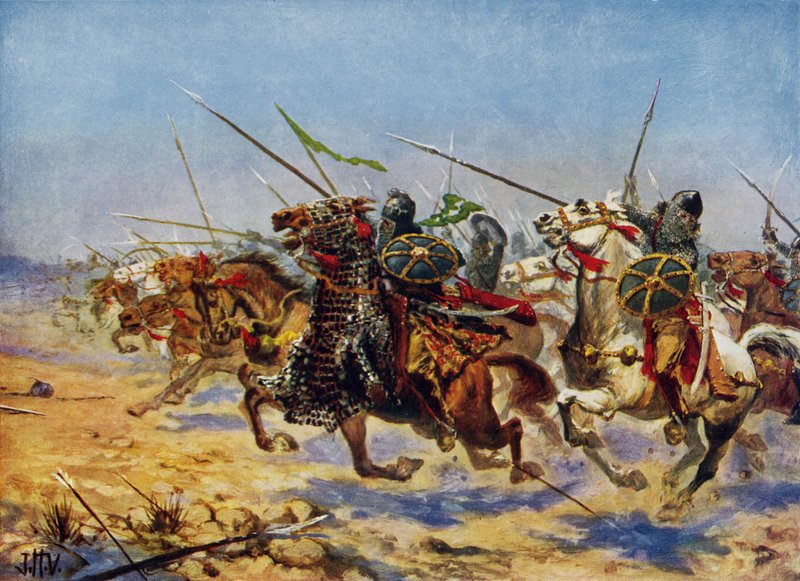 Cavalry of Shahrbaraz opladning (farve litho) af John Harris Valda