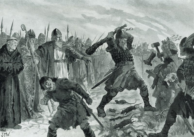 Kong Olav den Hellige bryder billedet af Gud Mor af John Harris Valda