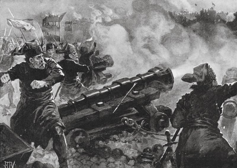 Tyrkernes belejring af Konstantinopel (litografi) af John Harris Valda
