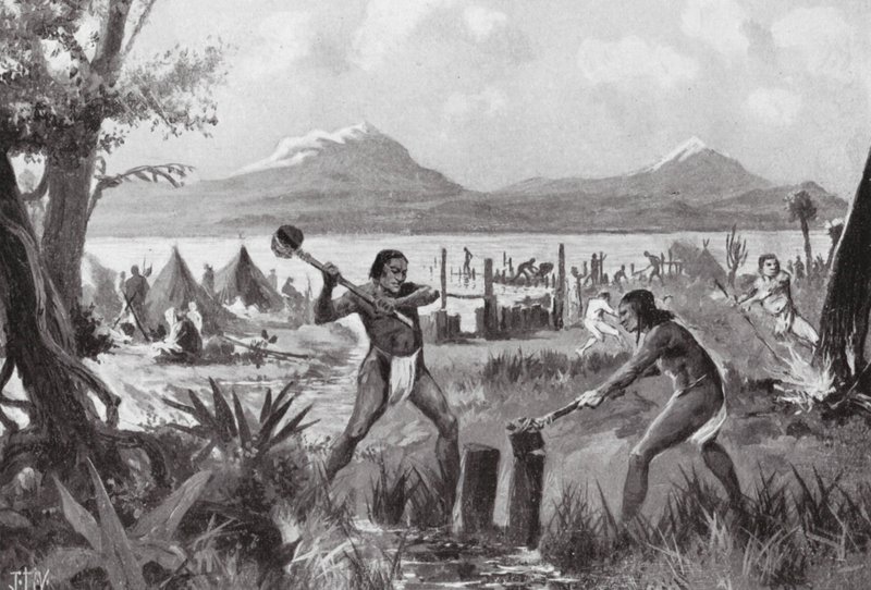 Stiftelsen af byen Mexico (litografi) af John Harris Valda