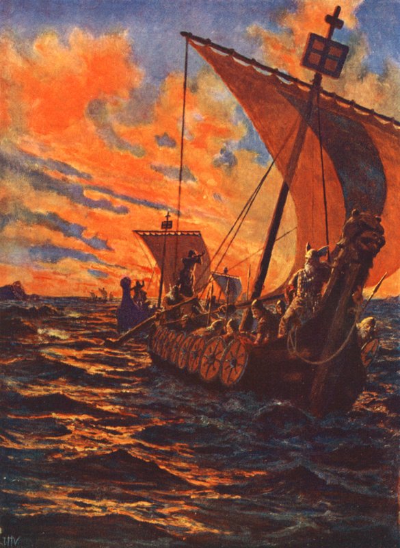 The Return of the Vikings (farvelitografi) af John Harris Valda