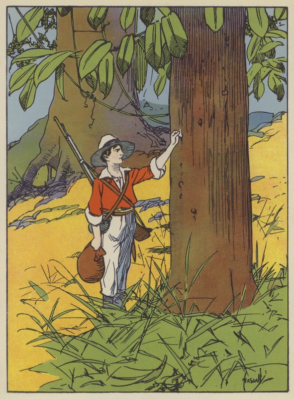 Illustration til den schweiziske familie Robinson (farve litho) af John Hassall