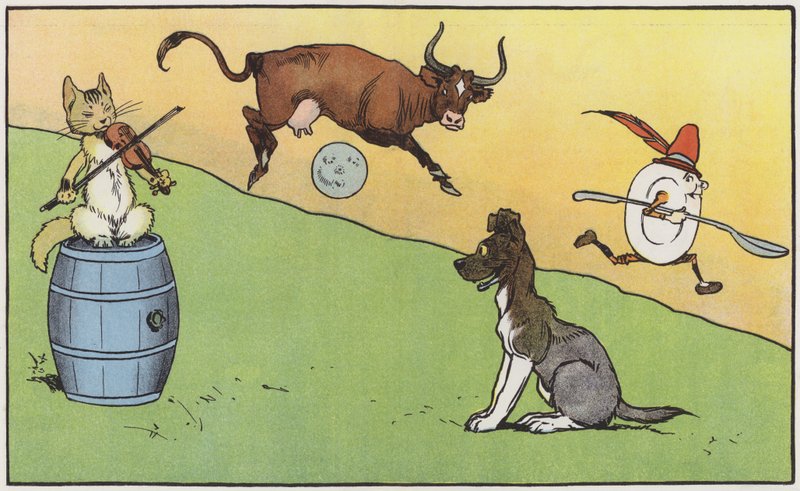 Den lille hund lo ved at se sådan en sport (farve litho) af John Hassall