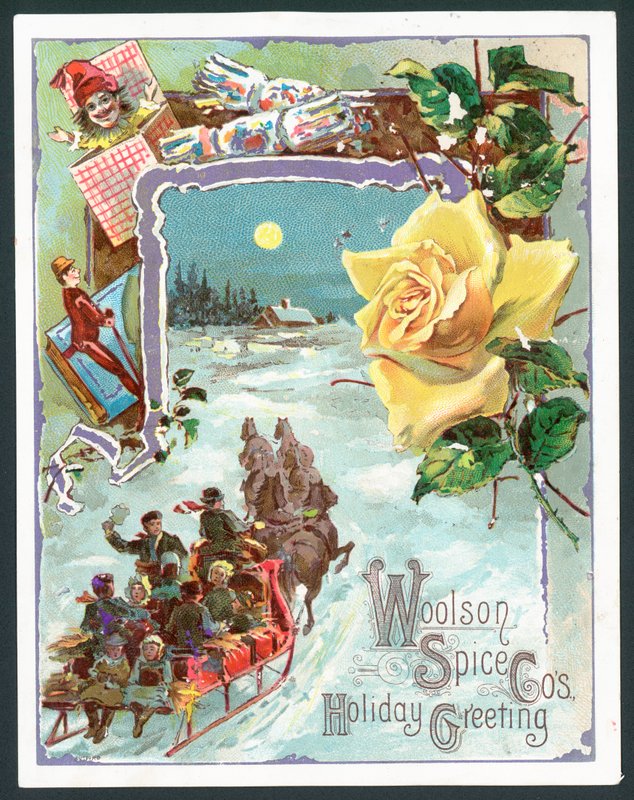 Julekort fra Woolson Spice Company (chromolitho) af John Henry Bufford