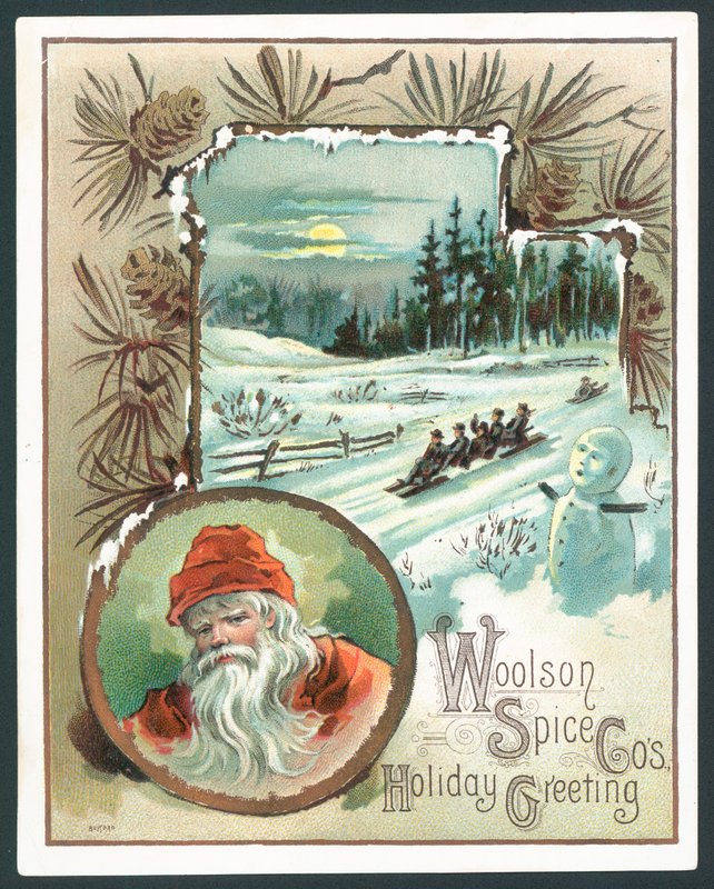 Woolson Spice Company julekort (chromolitho) af John Henry Bufford