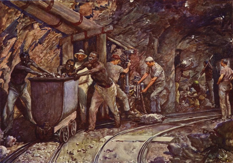 Kimberley diamantminer (farve litho) af John Henry Frederick (after) Bacon
