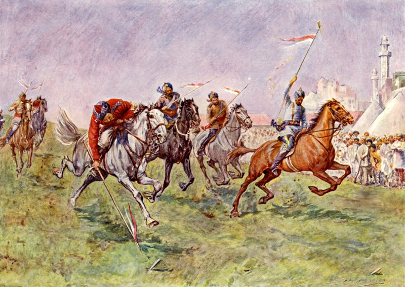 Teltplukning i Indien (farve litho) af John Henry Frederick (after) Bacon