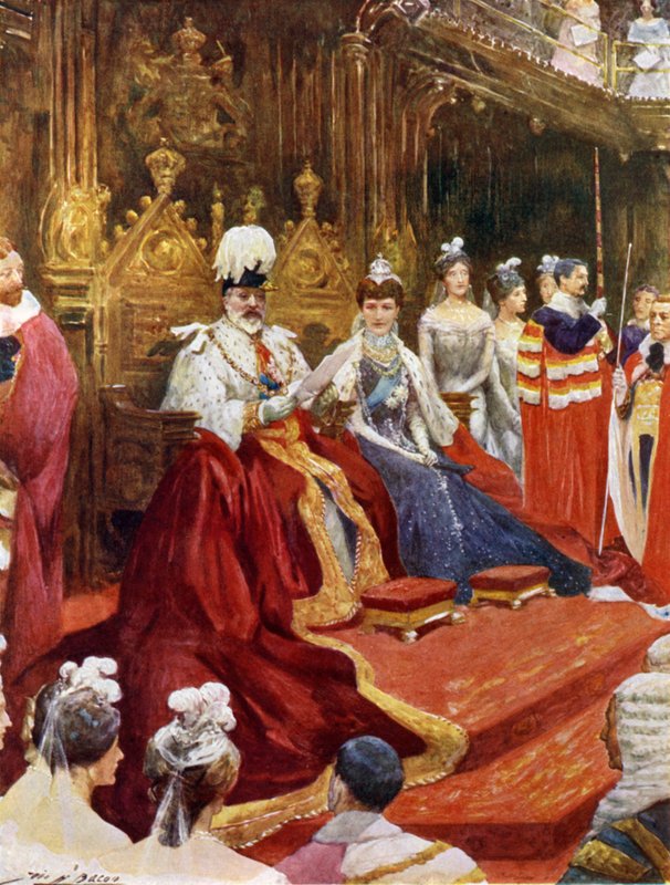 Kongen åbner parlamentet (farve litho) af John Henry Frederick (after) Bacon