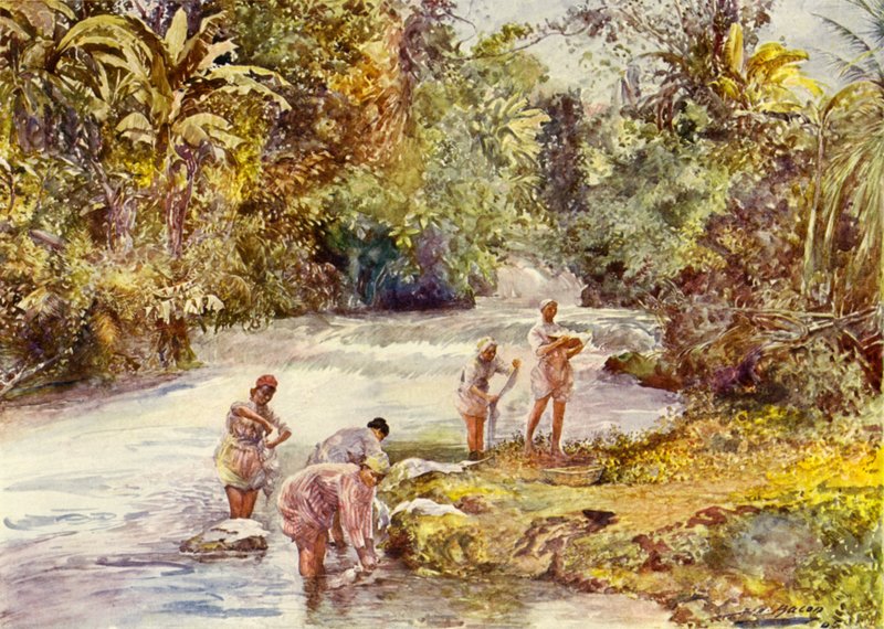 The White River, Jamaica (farve litho) af John Henry Frederick (after) Bacon