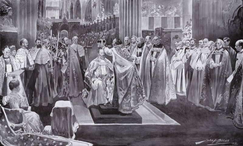 Kroningen af kong Edward VII af ærkebiskoppen af Canterbury, Westminster Abbey, London, 1902 af John Henry Frederick Bacon