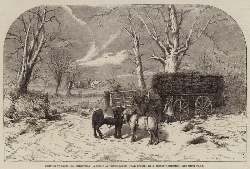 Vogn med kartofler til jul, en scene i Chessington, nær Epsom af John Jessop Hardwick