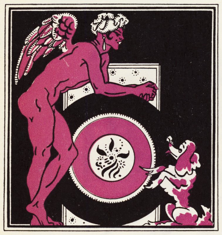 Udsmykning til historien om Aladdin og den vidunderlige lampe (farve litho) af John Kettelwell