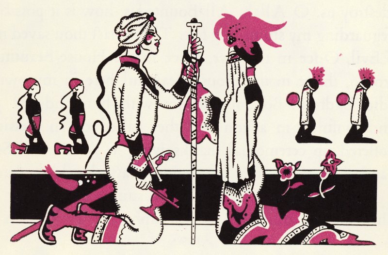 Udsmykning til historien om Aladdin og den vidunderlige lampe (farve litho) af John Kettelwell