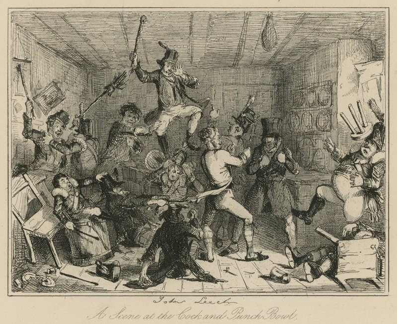 En scene ved Cock and Punch Bowl af John Leech