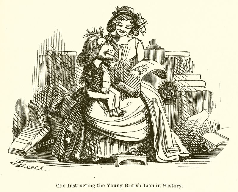 Clio instruerer den unge britiske løve i historien af John Leech