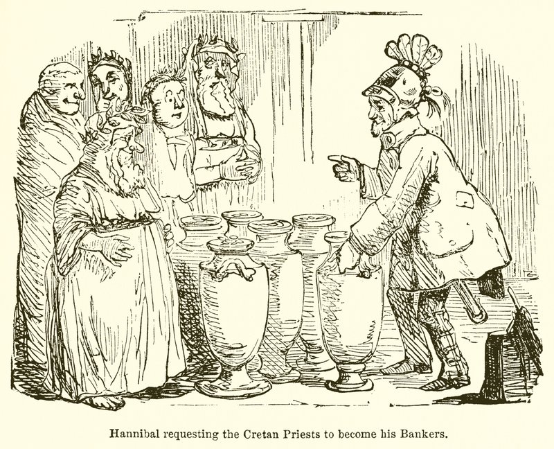 Hannibal anmoder de kretensiske præster om at blive hans bankmænd af John Leech