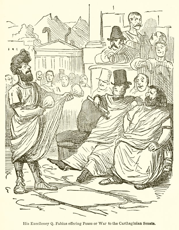 Hans Excellence Q. Fabius tilbyder fred eller krig til det karthagiske senat af John Leech