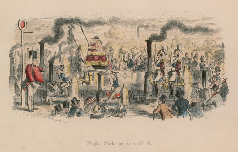 Hyde Park, som den vil være (farvet gravering) af John Leech