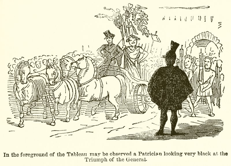 I forgrunden af tablået kan man observere en patricier, der ser meget sort ud ved generalens triumf af John Leech