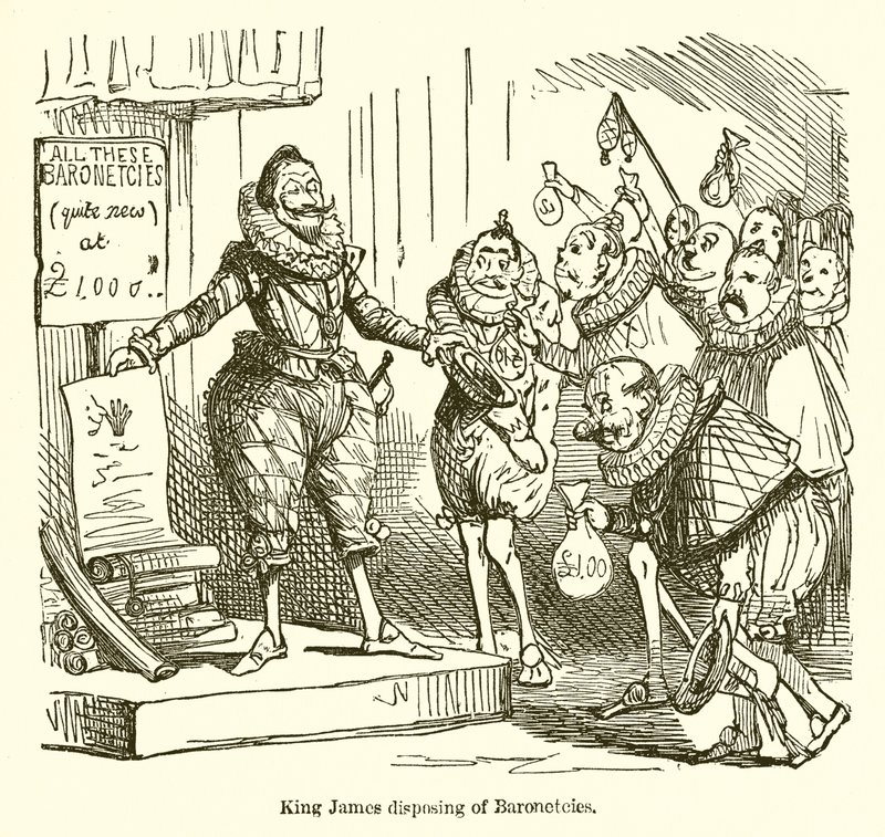 King James afhændes af baronetstillinger af John Leech