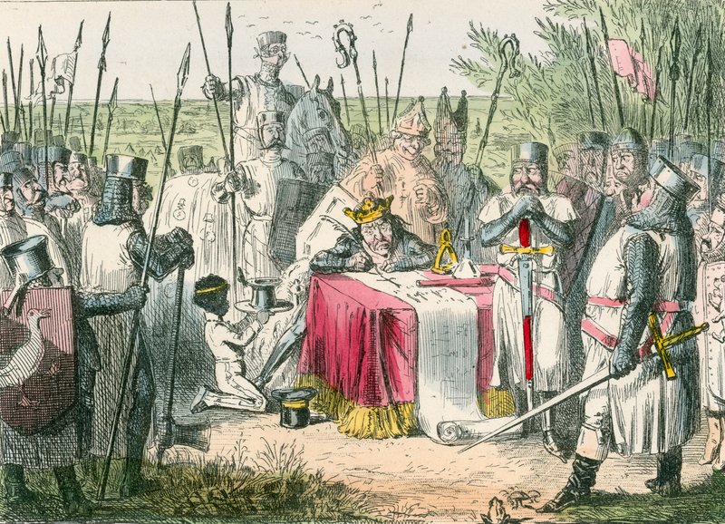 Kong John underskriver Magna Charta af John Leech