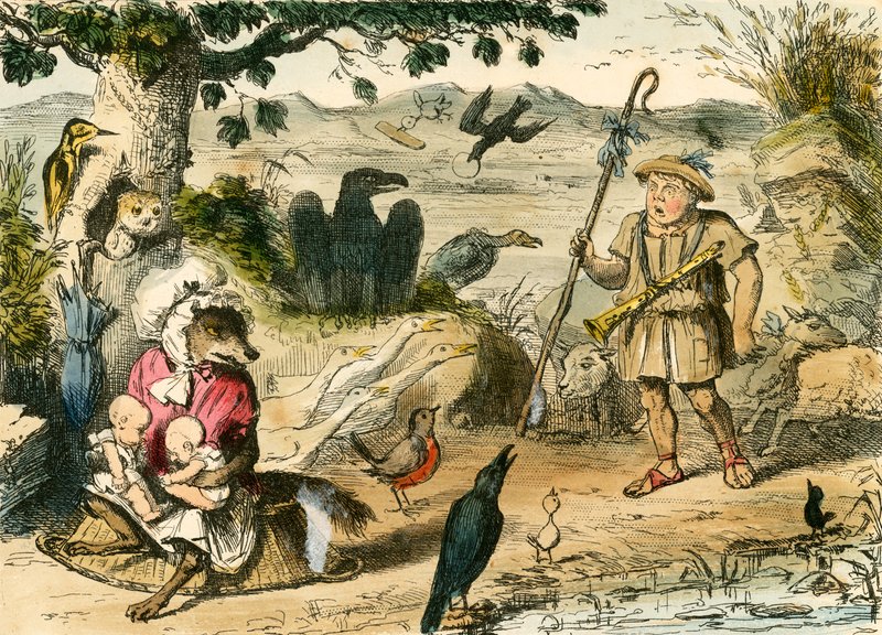 Romulus og Remus opdaget af en blid hyrde af John Leech