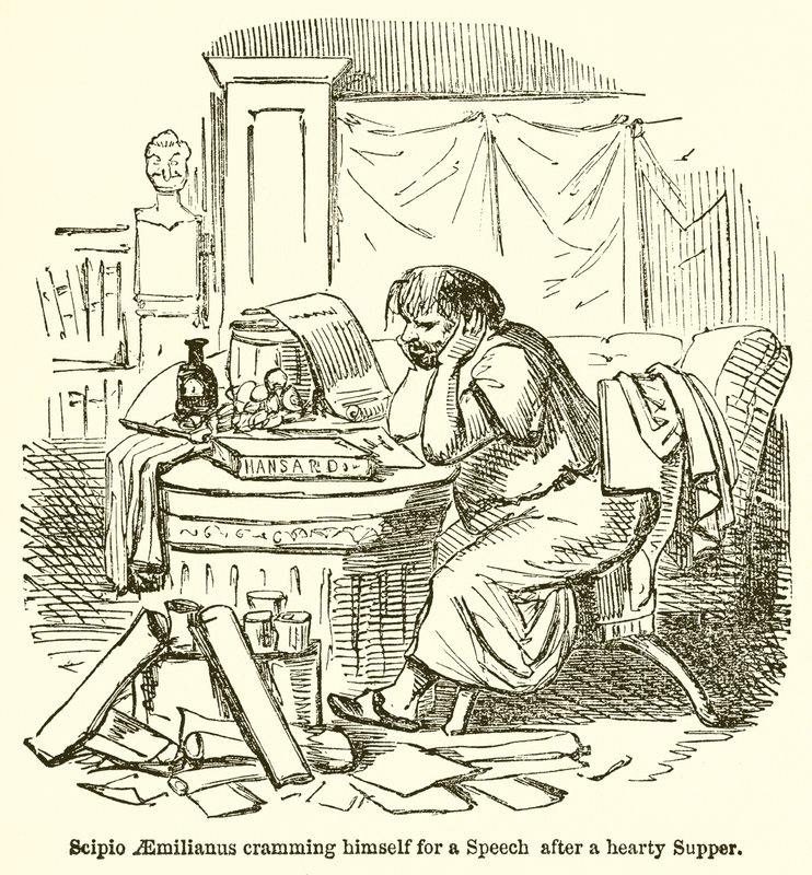 Scipio Aemilianus propper sig til en tale efter en solid nadver af John Leech