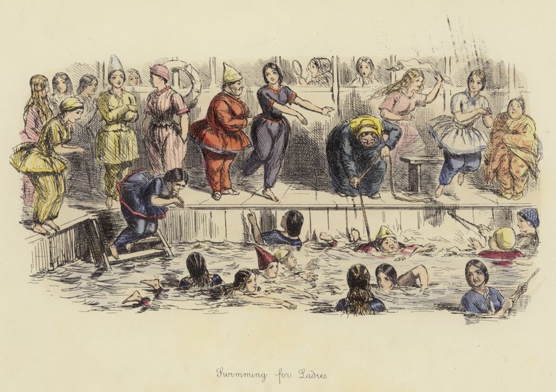 Svømning for damer af John Leech