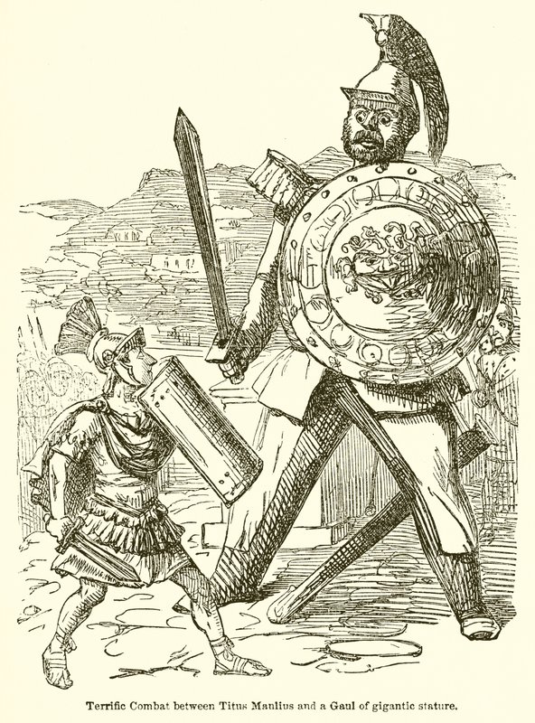 Fantastisk kamp mellem Titus Manlius og en galak af gigantisk statur af John Leech